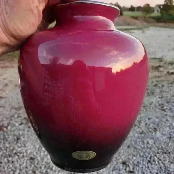 Antique flower vase. Maroon with pink & green. Has a chip but beautiful still. - Picture 2 of 7